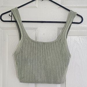 Wilfred Aritzia Ribbed Knit Cropped Tank Top Sage Green Size M
